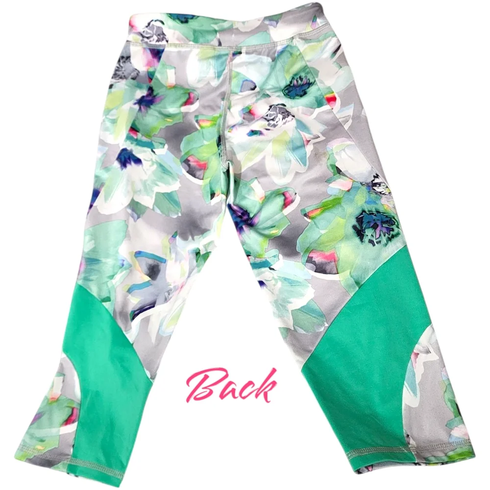 Adidas Active Floral Kids Leggings Capris Size M (10/12) Girls Youth Compression - Picture 4 of 9